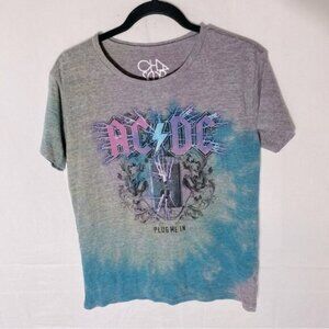 Chaser Oversized Rainbow Tie Dye On Grey ACDC Plug Me In Graphic Band Tee S